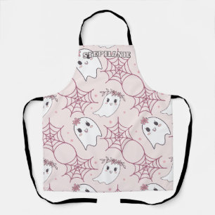 Cute Halloween Ghost & Spiderweb Pattern (2) Apron