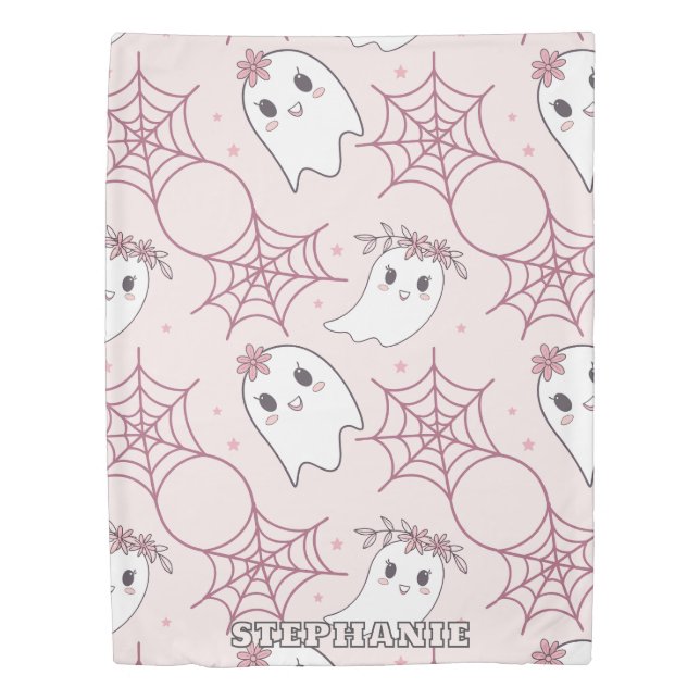Cute Halloween Ghost & Spiderweb Pattern (2) Duvet Cover (Front)