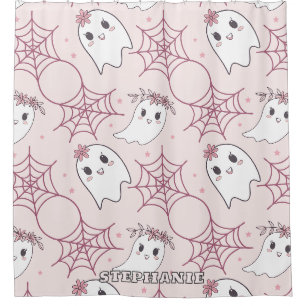 Cute Halloween Ghost & Spiderweb Pattern (2) Shower Curtain