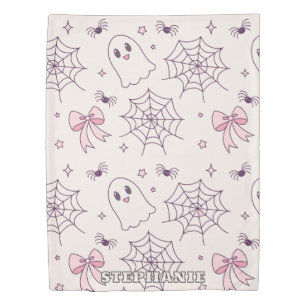 Cute Halloween Ghost & Spiderweb Pattern Duvet Cover