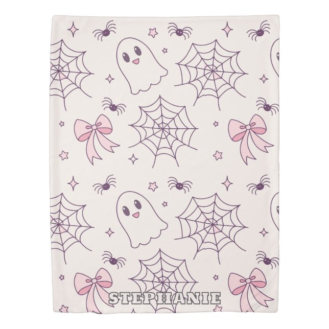 Cute Halloween Ghost & Spiderweb Pattern Duvet Cover (Front)