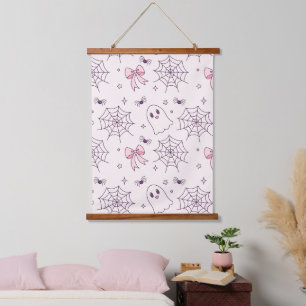 Cute Halloween Ghost & Spiderweb Pattern Hanging Tapestry