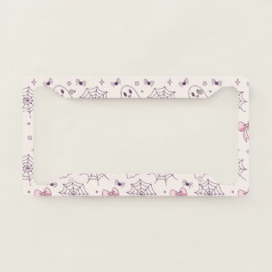 Cute Halloween Ghost & Spiderweb Pattern License Plate Frame