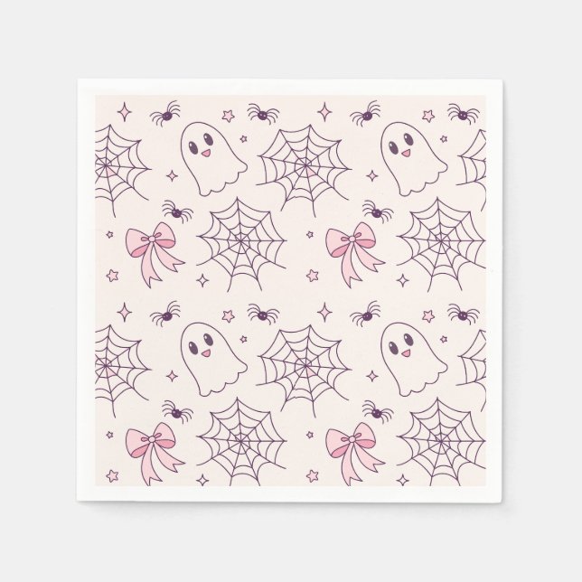 Cute Halloween Ghost & Spiderweb Pattern Napkins (Front)