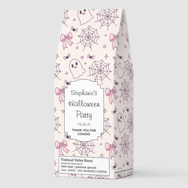 Cute Halloween Ghost & Spiderweb Pattern Roasted Coffee (Front)
