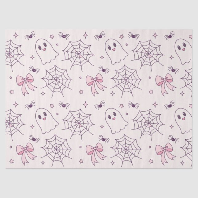 Cute Halloween Ghost & Spiderweb Pattern Tissue Paper (Front)