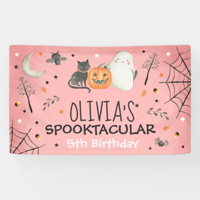 Cute Halloween Ghost Spooktacular Birthday Decor Banner (Horizontal)
