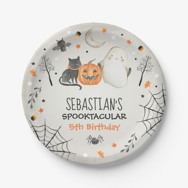 Cute Halloween Ghost Spooktacular Birthday Decor Paper Plates (Front)
