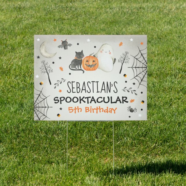 Cute Halloween Ghost Spooktacular Birthday Decor Sign (Insitu)