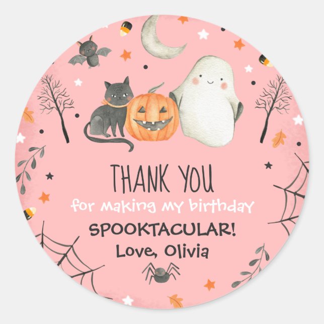 Cute Halloween Ghost Spooktacular Birthday Favor Classic Round Sticker (Front)