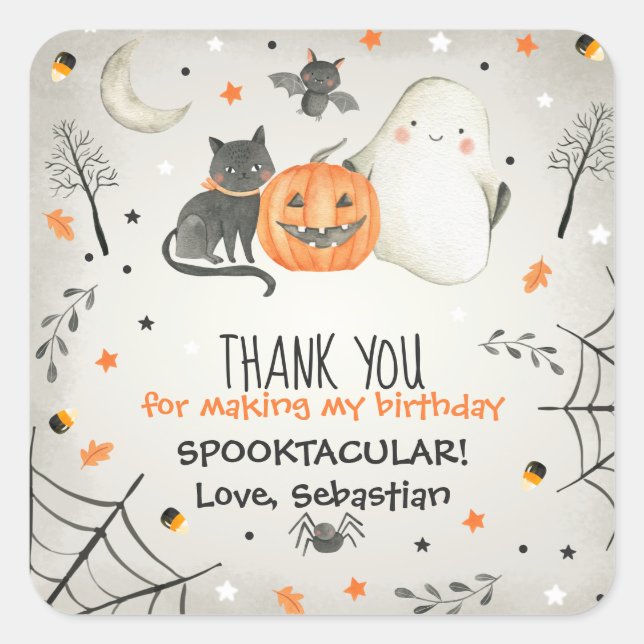 Cute Halloween Ghost Spooktacular Birthday Favor  Square Sticker (Front)