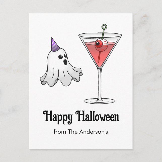 Cute Halloween Ghost & Spooky Cocktail Holiday Postcard (Front)