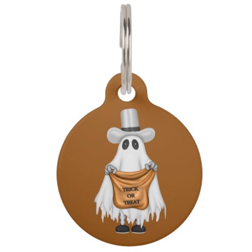 Cute Halloween Ghost Trick_or_Treat Brown Bag Pet ID Tag