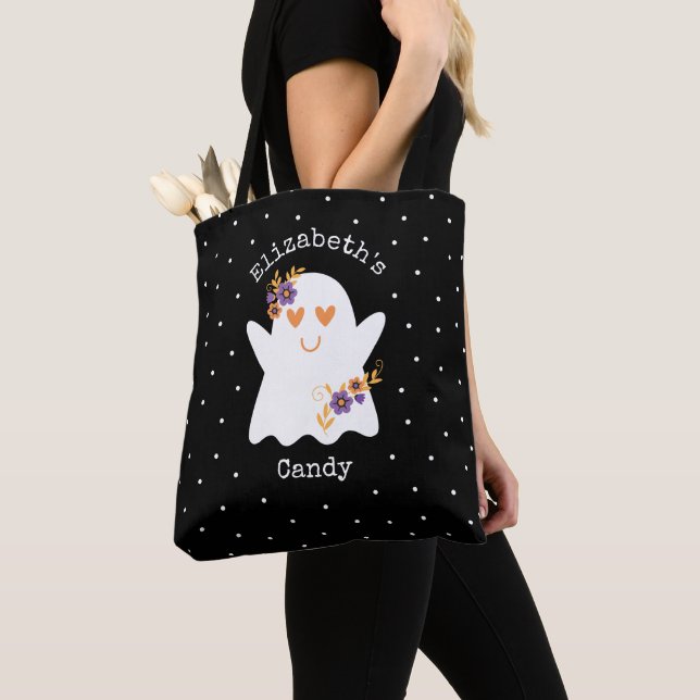 Cute Halloween Ghost Trick or Treat Candy Tote Bag (Close Up)