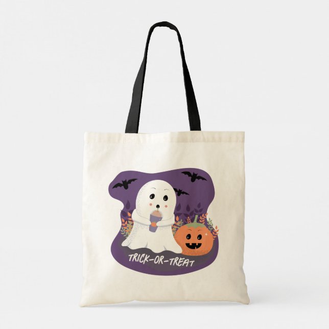Cute Halloween Ghost Trick-or-Treat Tote Bag (Back)