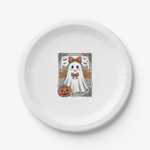 Cute Halloween Ghost Vintage Engraving Shirt Desig Paper Plates