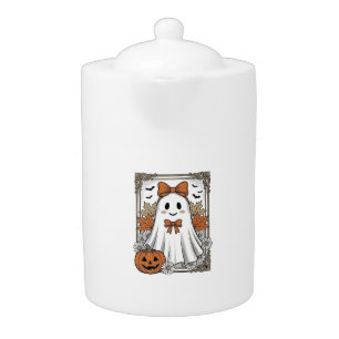 Cute Halloween Ghost Vintage Engraving Shirt Desig Teapot