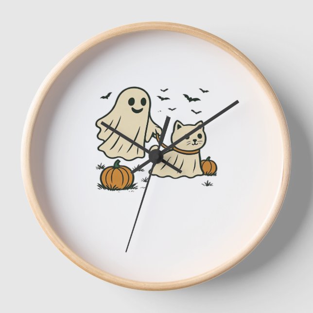 Cute Halloween Ghost Walking Ghost Cat Classic T-S Clock (Front)