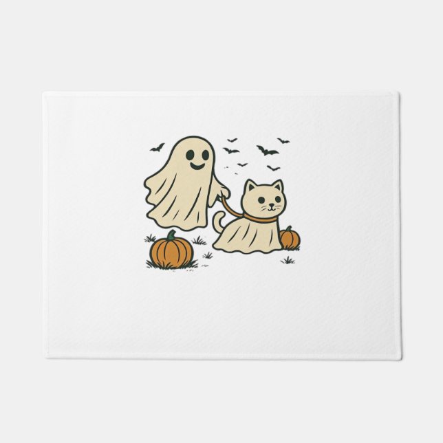 Cute Halloween Ghost Walking Ghost Cat Classic T-S Doormat (Front)