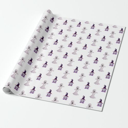 Cute Halloween Ghost Witch Gnome Pattern Wrapping Paper