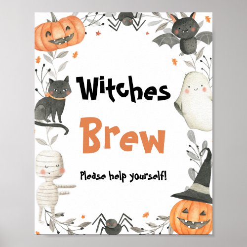 Cute Halloween Ghost Witches Brew Drinks Sign