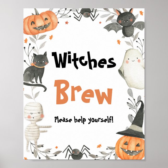 Cute Halloween Ghost Witches Brew Drinks Sign (Front)