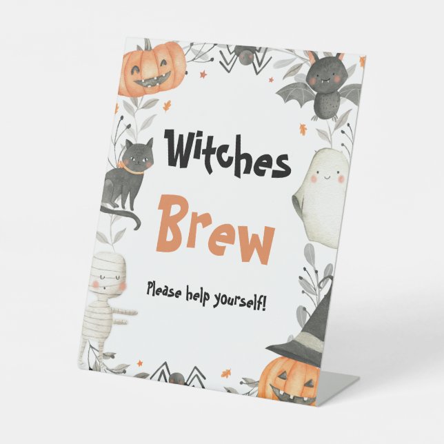Cute Halloween Ghost Witches Brew Drinks Sign (Front)