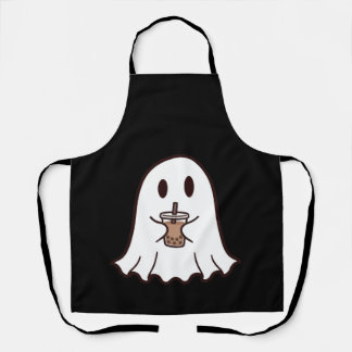 Cute Halloween Ghost With Boba Apron