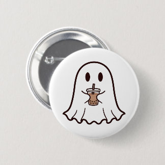 Cute Halloween Ghost With Boba Button