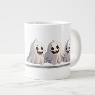 Cute Halloween Ghost With Friendly Smiles 👻 Giant Coffee Mug