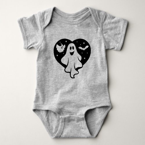 Cute Halloween Ghost With Heart And Bat Baby Bodysuit