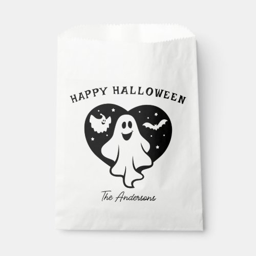Cute Halloween Ghost With Heart And Bat Favor Bag