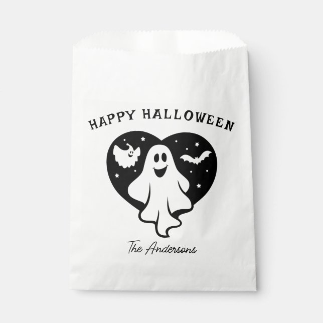 Cute Halloween Ghost With Heart And Bat Favor Bag (Front)