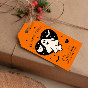 Cute Halloween Ghost With Heart And Bat Gift Tags