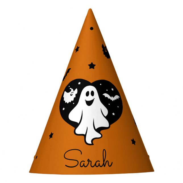 Cute Halloween Ghost With Heart And Bat Party Hat (Front)