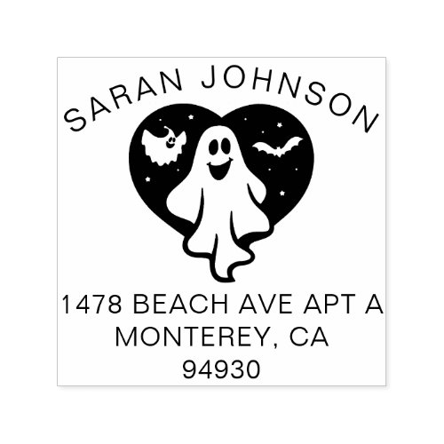 Cute Halloween Ghost With Heart And Bat Self_inking Stamp