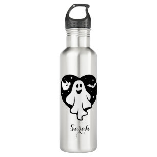 Cute Halloween Ghost With Heart And Bat Stainless Steel Water Bottle