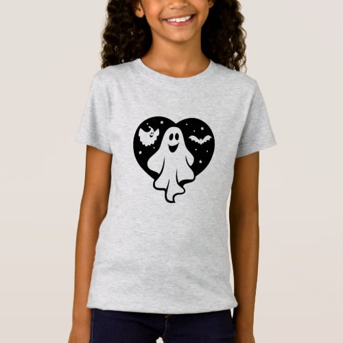 Cute Halloween Ghost With Heart And Bat T_Shirt