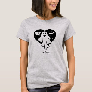 Cute Halloween Ghost With Heart And Bat T-Shirt