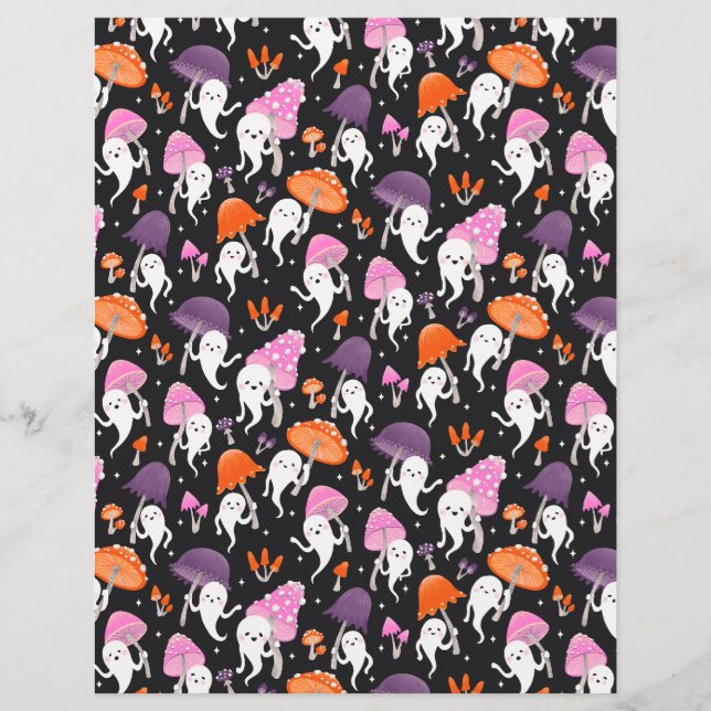 Cute Halloween Ghost with Mushroom Scrapbook Paper (Front)