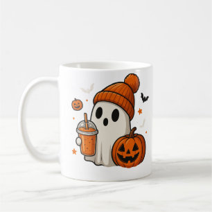 Cute Halloween Ghost with Pumpkin and Drink Coffee Mug