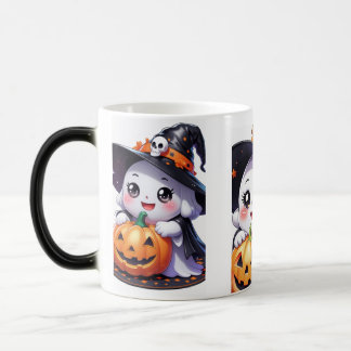 Cute Halloween Ghost with Pumpkin  Color Morph Mug