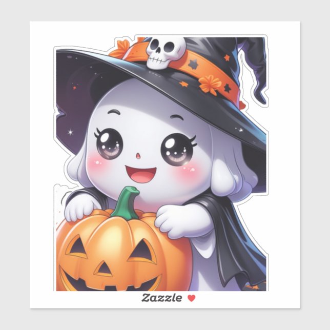 Cute Halloween Ghost with Pumpkin  Sticker (Sheet)