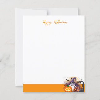Cute Halloween Ghost with Witch Hat and Pumpkins