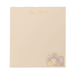 Cute Halloween Ghost with Witch Hat and Pumpkins Notepad