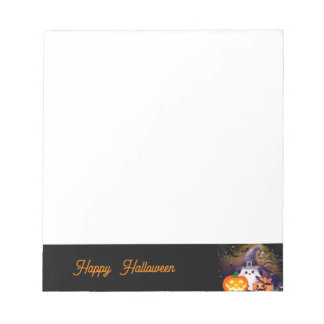 Cute Halloween Ghost with Witch Hat and Pumpkins Notepad