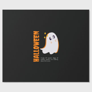 Cute Halloween Ghost Wrapping Paper - Black Spooky