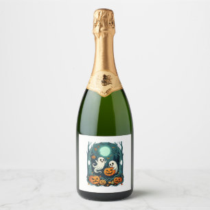 Cute Halloween Ghosts and Jack O Lantern Forest (2 Sparkling Wine Label