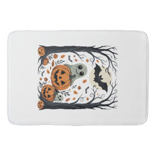 Cute Halloween Ghosts and Jack O Lantern Forest Bath Mat