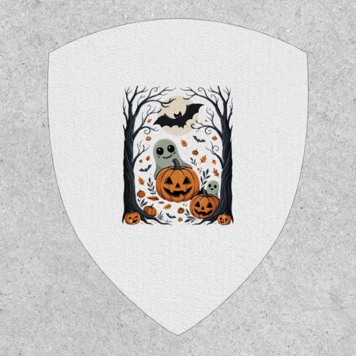 Cute Halloween Ghosts and Jack O Lantern Forest Patch